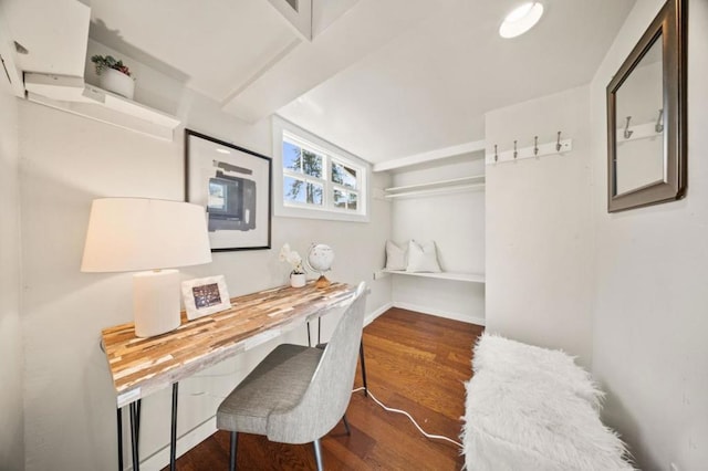 office space featuring dark hardwood / wood-style flooring