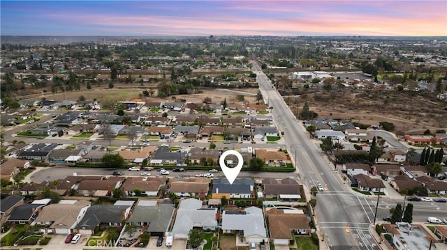 view of aerial view at dusk