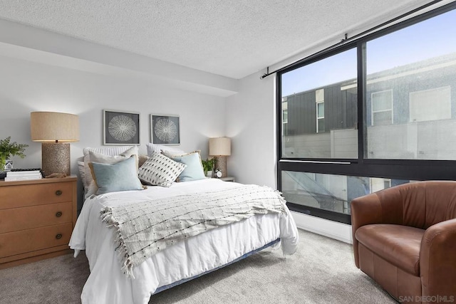 bedroom with carpet flooring and a textured ceiling