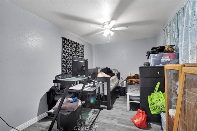 home office featuring ceiling fan and light wood-type flooring