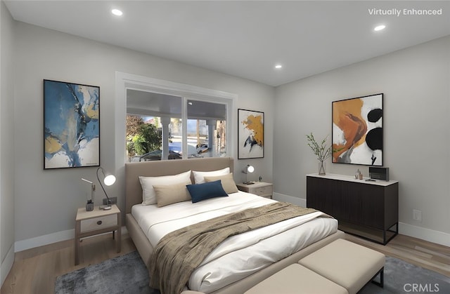 bedroom with wood-type flooring