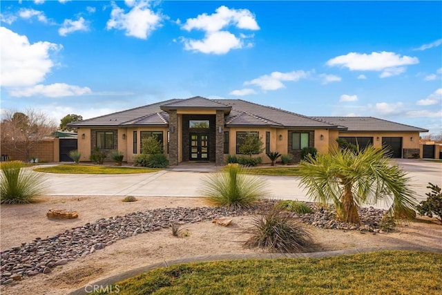 prairie-style home with french doors