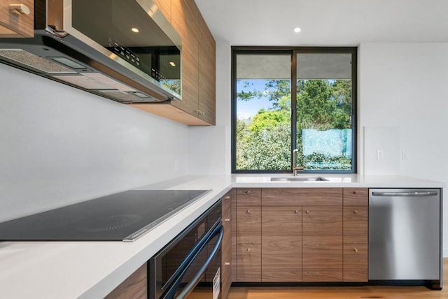 kitchen featuring sink, stainless steel appliances, and light hardwood / wood-style floors