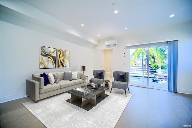 4455 S Slauson Ave, Culver City, CA 90230 - living area with recessed lighting, wood finished floors, baseboards, and an AC wall unit