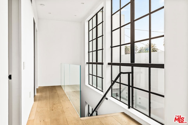 hall with a wealth of natural light and light wood-type flooring