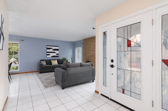 living room featuring light tile patterned floors