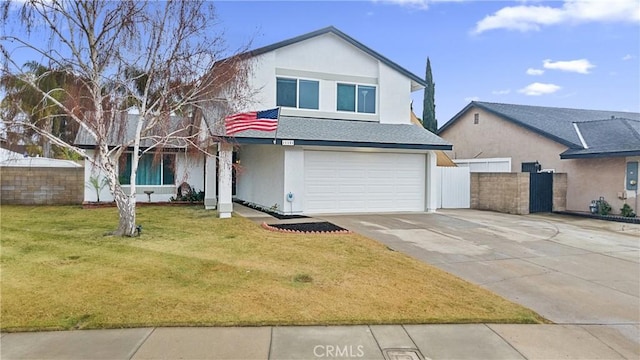 view of front of house with a garage and a front lawn