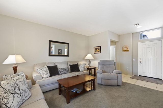 living room featuring tile patterned floors