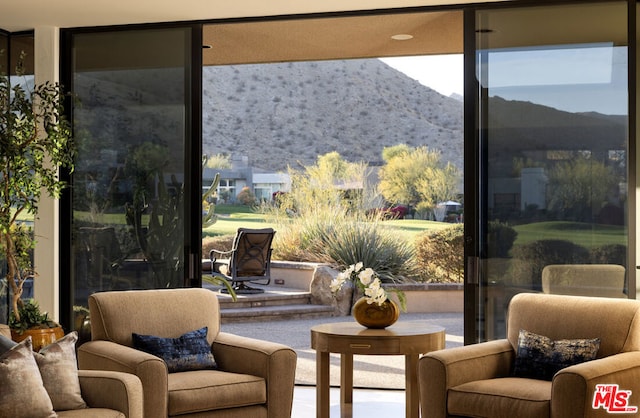 lobby with a mountain view