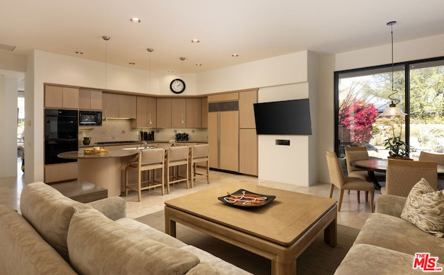 view of tiled living room