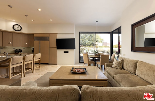 living room with sink