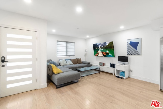 living room with light hardwood / wood-style floors