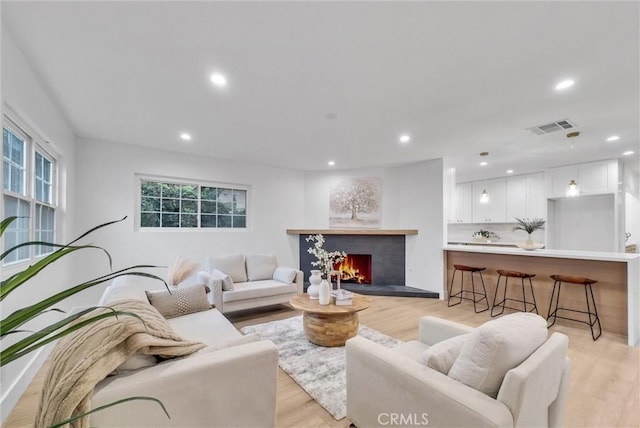 living room with light hardwood / wood-style flooring