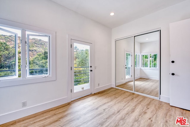 entryway featuring a wealth of natural light and light hardwood / wood-style flooring