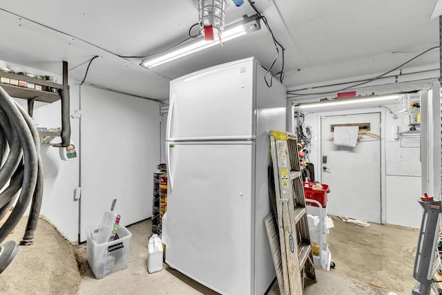 interior space featuring white refrigerator