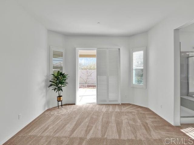 unfurnished room with a healthy amount of sunlight and light carpet