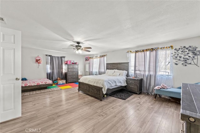 bedroom featuring ceiling fan and light wood-type flooring