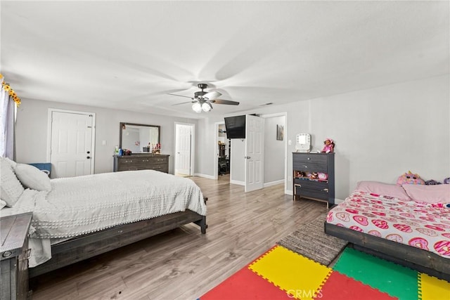 bedroom featuring ceiling fan and wood-type flooring