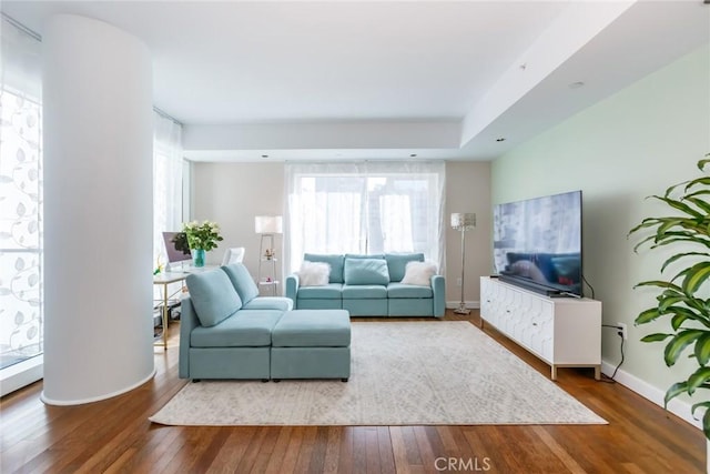 living room with hardwood / wood-style floors