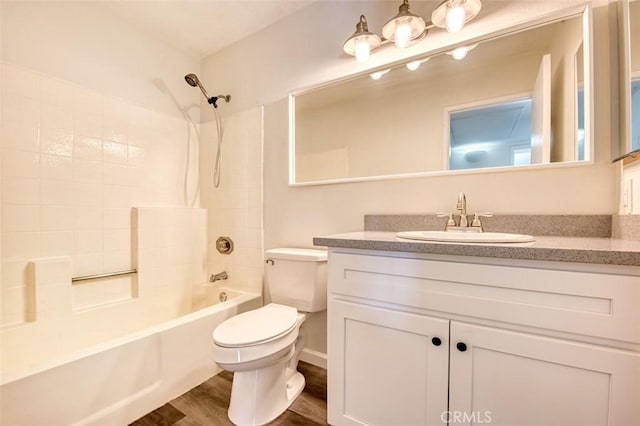 25246 San Michele, Laguna Niguel, CA 92677 - bathroom featuring vanity, shower / bathing tub combination, toilet, and wood finished floors