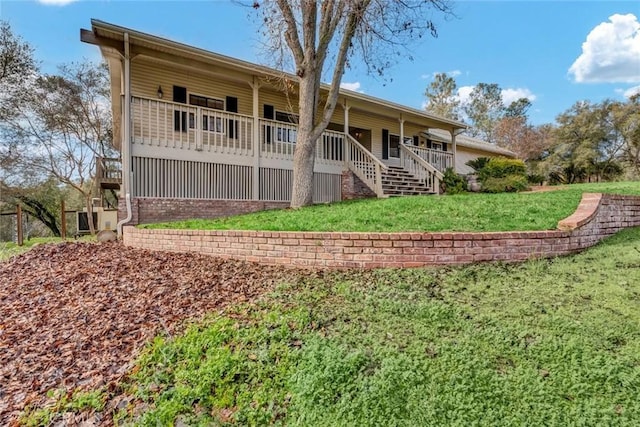 back of house featuring a lawn