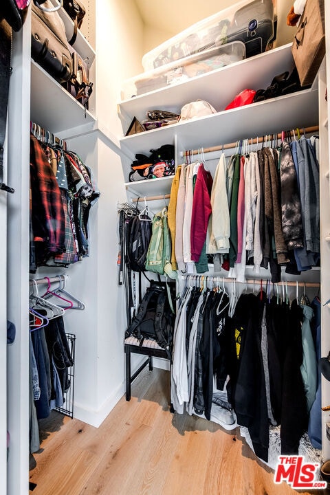 walk in closet with wood-type flooring