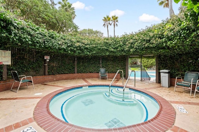 view of pool with a community hot tub and a patio area