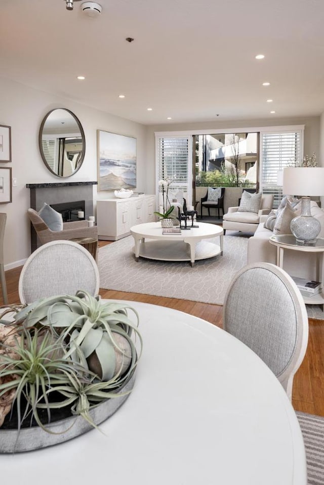 living room with hardwood / wood-style floors