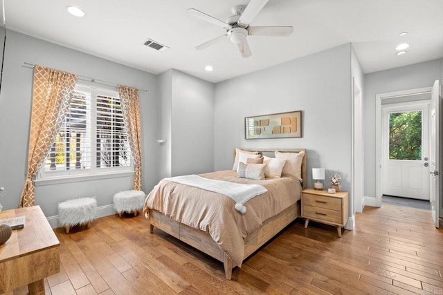 bedroom featuring ceiling fan and wood-type flooring