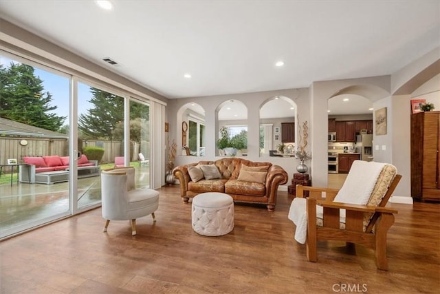 living room with light wood-type flooring