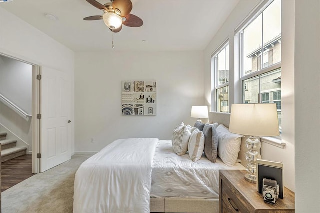 bedroom featuring carpet and ceiling fan