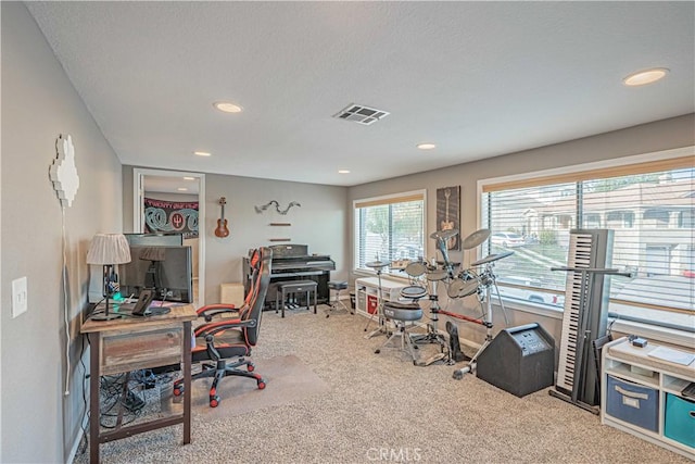 home office with carpet floors