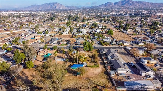 drone / aerial view featuring a mountain view