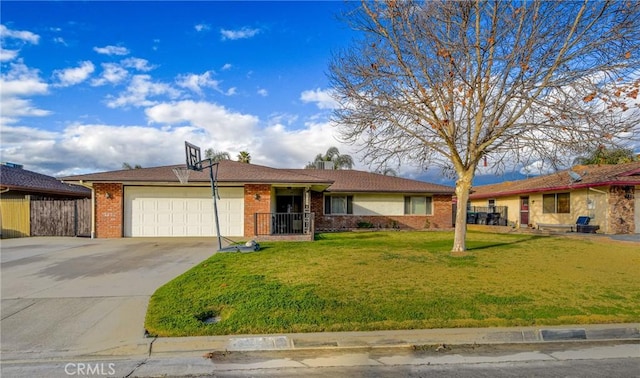 ranch-style home featuring a garage and a front yard