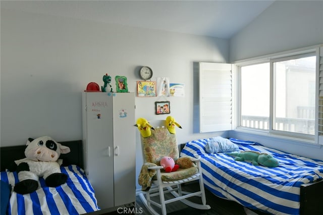 bedroom with lofted ceiling