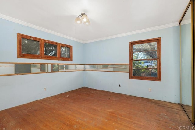 spare room featuring ornamental molding and hardwood / wood-style floors