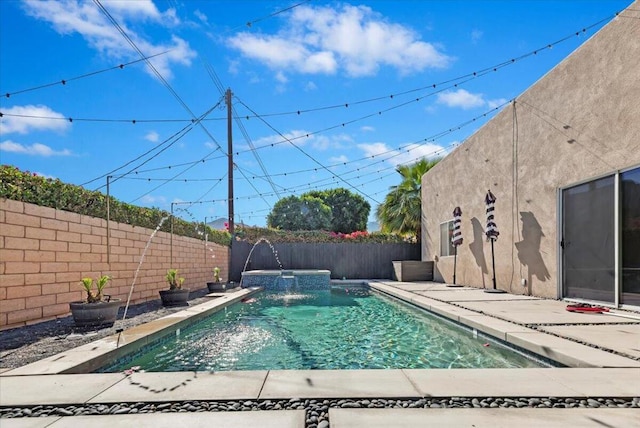 view of pool featuring pool water feature