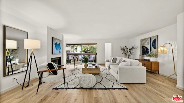 living room with light hardwood / wood-style flooring