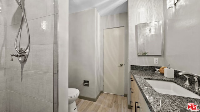 bathroom with vanity, hardwood / wood-style floors, and toilet