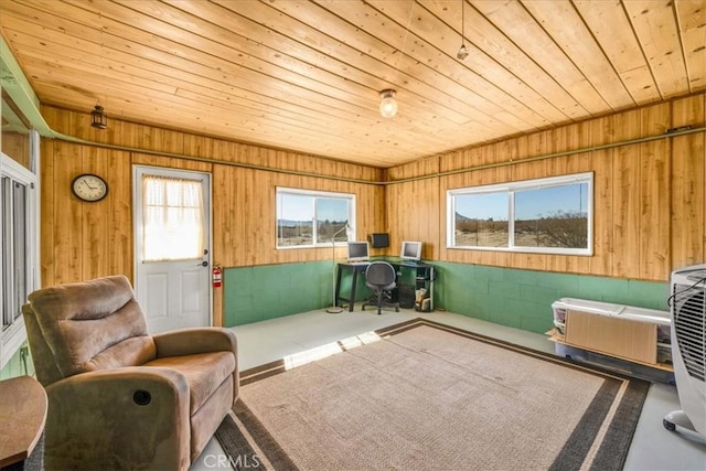 office space with wood ceiling