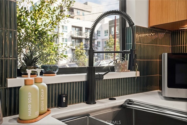 interior details featuring stainless steel microwave