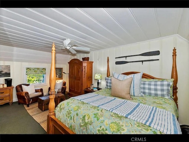 855 Lake Dr, Lake Arrowhead, CA 92352 - carpeted bedroom with ornamental molding and ceiling fan