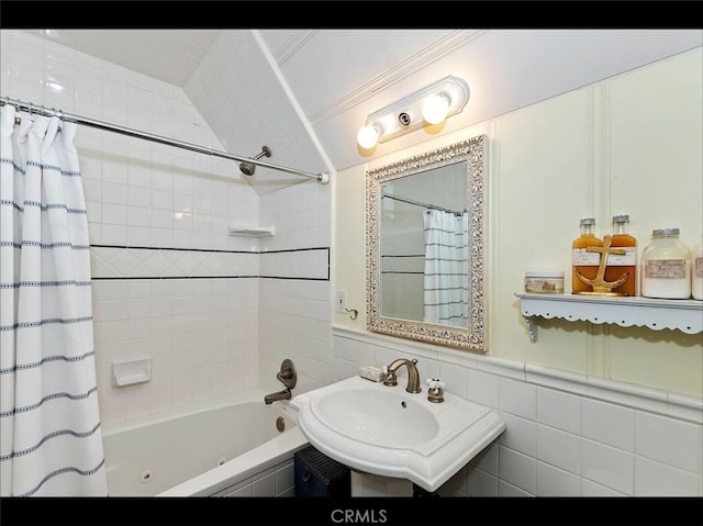 855 Lake Dr, Lake Arrowhead, CA 92352 - bathroom with a combined bath / shower with jetted tub and a sink