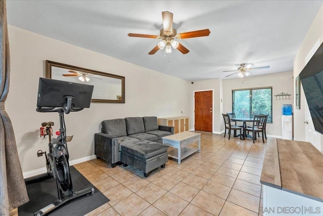 living room with light tile patterned flooring