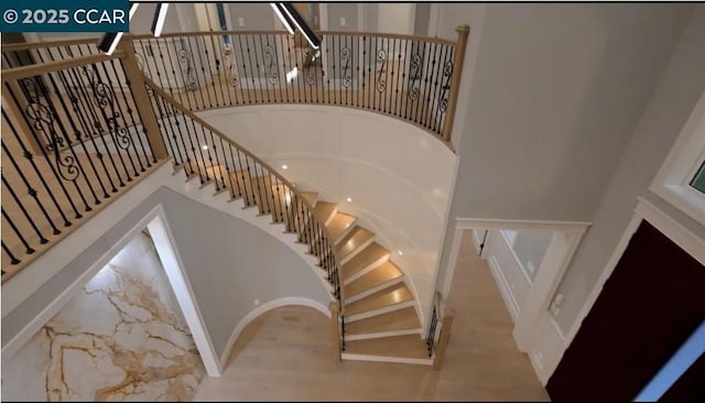 stairs with a high ceiling