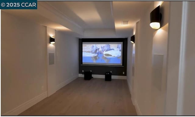 cinema room featuring hardwood / wood-style flooring