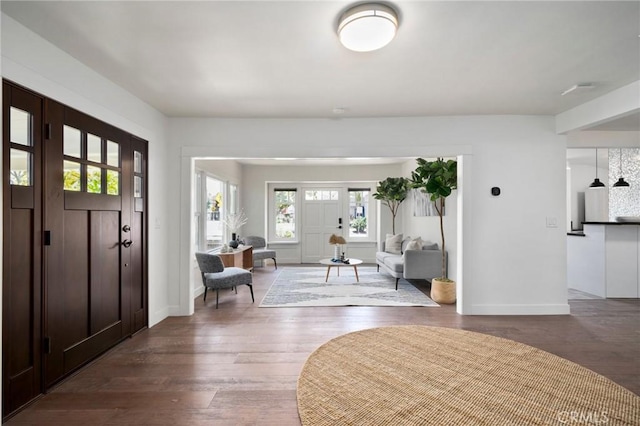 foyer entrance featuring dark hardwood / wood-style flooring