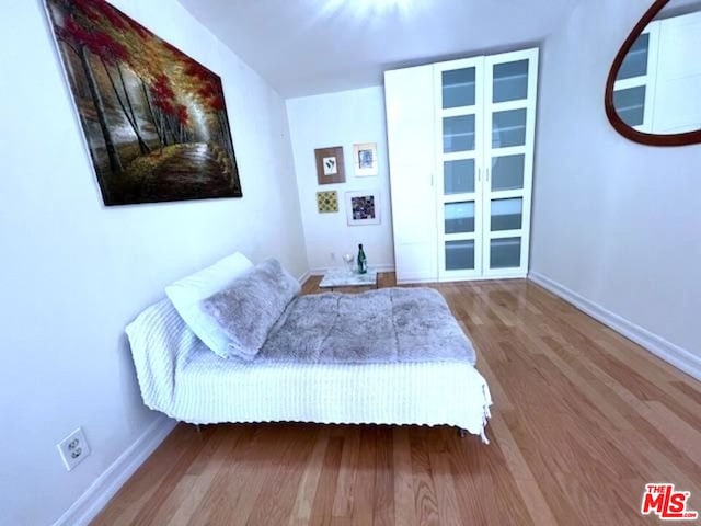 bedroom with hardwood / wood-style flooring