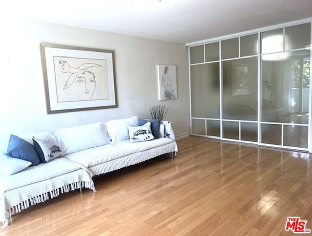 living room with hardwood / wood-style floors