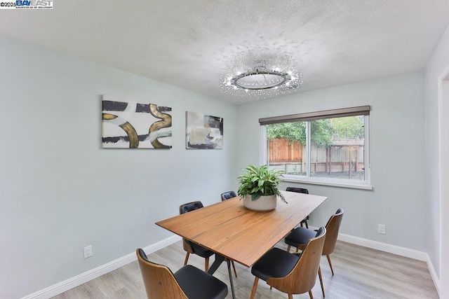 dining room with a textured ceiling and light wood-type flooring